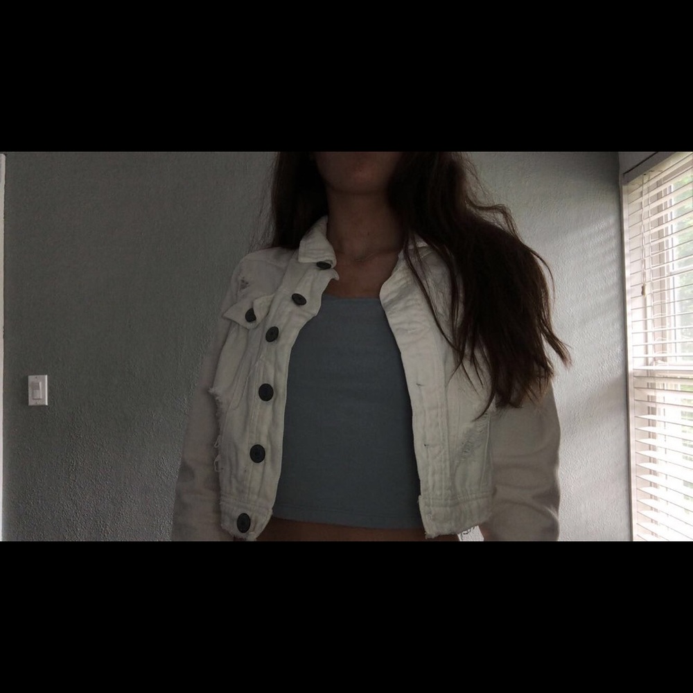 white cropped jean jacket